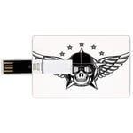 64G USB Flash Drives Credit Card Shape Skull Memory Stick Bank Card Style Skull Pilot with Eagle Wings and Stars Fast Day of the Dead Bones Print,Black White Waterproof Pen Thumb Lovely Jump Drive U D