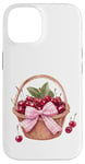 Coque pour iPhone 14 Noeud coquette rose sur un panier en osier avec cerises