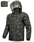 Outdoor Ventures Rain Jacket for Men Waterproof Pullover Lightweight Hooded Windbreaker Outdoor Raincoat Packaway Breathable Windproof Jacket for Travelling, Camping, Hiking Forest Camouflage XL