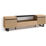 Meuble tv, Banc Télé, Grand espace de Rangement, 200x57x35cm, Pour les tv jusqu'à 80', Design industriel, Style moderne, Chêne - Skraut Home