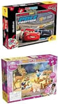 Lisciani - Maxi Puzzle - Lot De 2 - pour Enfants A Partir de 4 Ans - Puzzle 60 pièces x 2-2 en 1 Double Face Recto Verso - Dos à colorier - Disney Cars et Blanche Neige