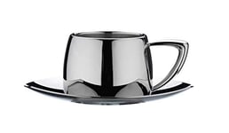 Café Stål Art Deco Ensemble Tasse et Soucoupe pour Thé & Café en Acier Inoxydable 18/10, Finition Miroir