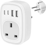 UK to European Plug Adapter - UK to EU Euro Europe Schuko 40W USB C Fast Travel