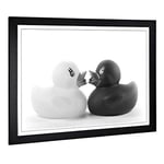 Big Box Art Framed Print of Rubber Ducks Opposites Attract Design | Wall Art Picture | Home Decor for Kitchen, Living Room, Bedroom, Hallway, Black, A2 / 24.5x18 Inch / 62x45cm