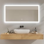 EMKE Miroir de Salle de Bain LED 120 x 60 cm, avec lumière LED Blanche Froide, Miroir Mural avec Interrupteur Tactile, IP44, économie d'énergie, Miroir de Salle de Bain LED