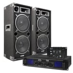 2x Max 2 x 10" Disco Speakers + Amplifier + Cables + PA Mixer System 1800W
