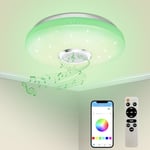 36W dimbar LED-taklampa, Bluetooth-högtalare, ljus med fjärrkontroll/app-kontroll, RGB-färgbyte, taklampa för