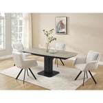 Vente-unique.com Table à manger extensible 4 à 8 personnes en céramique, verre trempé, métal et MDF - Naturel clair et Noir - TALOZA de Maison Céphy