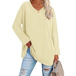 Famulily Ladies Long Sleeve Tunic Tops Women's Loose Casual V Neck T Shirt Yellow XXL