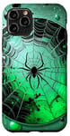 Coque pour iPhone 11 Pro Green Spider Strange and Unusual Spider Web Boys Black Green