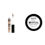 NYX PROFESSIONAL MAKEUP Anticernes/Correcteur - Can't Stop Won't Stop Contour Concealer - Light Ivory & Poudre de Finition Compacte Perfectrice de Teint High Definition, Finit Mat, Translucide