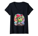 Womens Cool Watermelon Skater for a Watermelon Lover and Skater V-Neck T-Shirt