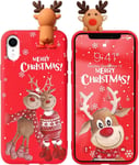 Coque Pour Apple Iphone Xr 6,1"",Etui En Liquide Rouge Silicone 3d Dessin Animé Cerf Motif Poupée Cadeau De Noël Antichoc Souple Tpu Housse De Protection Case Cover Pour Iphone Xr, Cerf