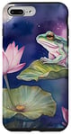 Coque pour iPhone 7 Plus/8 Plus Grenouille assise sur un tapis de lys fleur lotus lune nuit