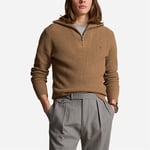 Waffle Wool-Cotton Quarter-Zip Sweater - Brown Sugar Melange