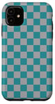 Coque pour iPhone 11 Motif damier bleu-vert et gris, à carreaux