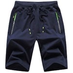 JustSun Short Homme Coton Sport Running Jogging Homme Ete Extensible Fitness avec Poches Zippées Bleu 2XL