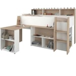 Parisot Lit combiné enfant avec bureau rétractable - Décor blanc et chene - 90x 200 cm - Sommier inclus -theo