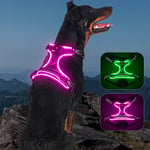 Light Up Dog Harness, Rechargeable LED Dog Harness for Small Medium Large Dog, Waterproof Glow in The Dark Dog Harness, Reflective Harness Dog Lights for Night Walking