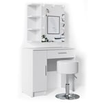 Vicco - Coiffeuse Fynnia, Blanc, 80.2 cm avec éclairage led et tabouret