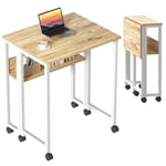 GreenForest Petite Bureau Pliant à roulettes, 80×50cm Bureau Pliable Portable,Table Bureau Pliante avec Rangement, Bureaux d' Ordinateur pour Petit Espace Postes de Travail, Assemblage Facile, Beige.