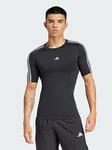 adidas TECHFIT Compression Training 3-Stripes Tee, Black, Size L, Men