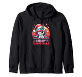 Unicorn Christmas Santa Hat Retro Vintage Sun Fantasy Animal Zip Hoodie