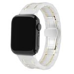 Strap-it Bracelet acier céramique - compatible pour Apple Watch (blanc/or) - 42 - 44 - 45 - 49mm