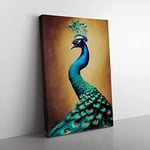 Golden Peacock Art No.2 Canvas Print for Living Room Bedroom Home Office Décor, Wall Art Picture Ready to Hang, 76x50 cm (30x20 Inch) CAN3020-V1022-CK-2368