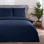 Sleepdown Block Microfiber Plain Dye Duvet Cover Quilt Bedding Set with Pillowcases Easy Care Soft Warm Cosy - 200cm x 200cm + 2 80cm x 80cm - Navy