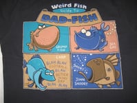 BNWT WEIRD FISH Artist Organic Cotton T-Shirt  Dad Fish Navy Blue  Small