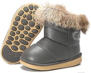 Gaatpot Bottes de Neige Garçon Filles Chaude Bottines Enfant Fourrure Doublé Chaussures d'Hiver Imperméable Botte Chaussure Gris foncé 26EU/ 27CN