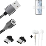 Data charging cable for + headphones Nokia G60 5G + USB type C a. Micro-USB adap