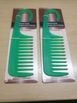 LARGE GREEN SHOWER COMB WIDE TOOTH DETANGLER WET HAIR BRUSH X2 - JUST £3.45