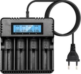 LCD Chargeur de Piles, Chargeur de Batterie avec 4 Lots de Charge Chargeur pour 3.7V 26500/18650/14500/16340/26700 Lithium