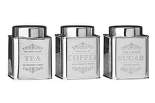 Premier Housewares Coffee Tea Sugar Set Stainless Steel Sugar Tea And Coffee Containers Grey Tea Coffee And Sugar Canisters Set Set of Three 12x10x10, Silver