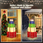 6ft Lighted Xmas Gift Boxes Tower Pre-lit 200 LED Pull Up Christmas Present Box