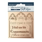 Stamperia International Chips-Sleeping Beauty Quotes Jetons décoratifs-Citations de la Belle au Bois Dormant, Papier Caoutchouc, Coloris Assortis, 9,5 x 9,5 cm