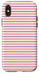 Coque pour iPhone X/XS Rose Violet rayé Esthétique Girly Preppy Rayures blanches