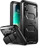 i-Blason iPhone X Case, iPhone Xs Case, [Armorbox V2.0] [Built in Tempered Glass Screen Protector][Full body] [Heavy Duty Protection] [Kickstand] Shock Reduction Case (Black ) - 5.8 inches