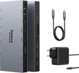 Station d'accueil USB C avec Alimentation 65 W pour Laptop Docking Station Triple Display Hub USB C avec Double HDMI 4K, DP, PD 100 W, Ethernet, USB C/A 3.1 10 Gbit/s, 3 USB3.0, SD/TF, Audio/Micro