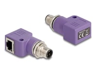 Delock M12-Adapter D-Kodad 4-Polig Hane Till Rj45-Hona Cat.5E Med Monteringshål 90° Vinklad Violett