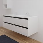 Arlequin - Meuble double vasque 140 cm- Vasque Blanc- Traverses Noir