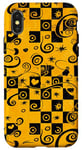 Coque pour iPhone X/XS Jaune Abstrait Floral Rétro Tourbillon Happy Face Art