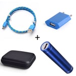 Pack pour JBL FLIP 5 (Cable Chargeur Type C Tresse 3m + Pochette + Batterie + Prise Secteur) Android - BLEU