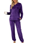 Lovasy Fleece Pyjamas for Women Warm Womens Pyjama Sets Ladies Fluffy Fleece Pyjamas Twosie Fluffy Pjs for Women Sets Soft Fluffy Loungewear with Pockets for Winter,Purple,S