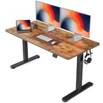 FEZIBO Height Adjustable Electric Standing Desk, 140 * 60 cm Stand up Table, Sit Stand Home Office Desk with Splice Board, Black Frame/Rustic Brown Top