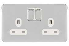 Schneider Electric Lisse GGBL3020WPC Double prise de courant avec interrupteur Chrome poli avec insert blanc 13 A