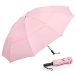 G4Free Grand parapluie pliable de 157,5 cm, 10 baleines, parapluie de voyage compact robuste pour ouverture automatique, coupe-vent, imperméable, double auvent, rose, 62in, Compacte