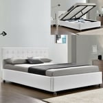 MEUBLER DESIGN Lit Complet Sommier Relevable + Tête De Lit + Cadre De Lit Capitole - Blanc - 180x200, Polyuréthane, Style Contemporain, 213 x 191 x